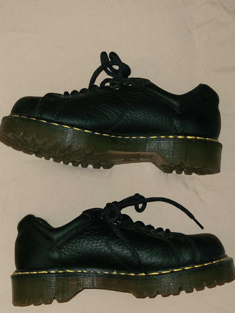 NWOT Dr. Martens Black Leather Lace-Up Shoes with Yellow Stitching - Picture 4 of 9